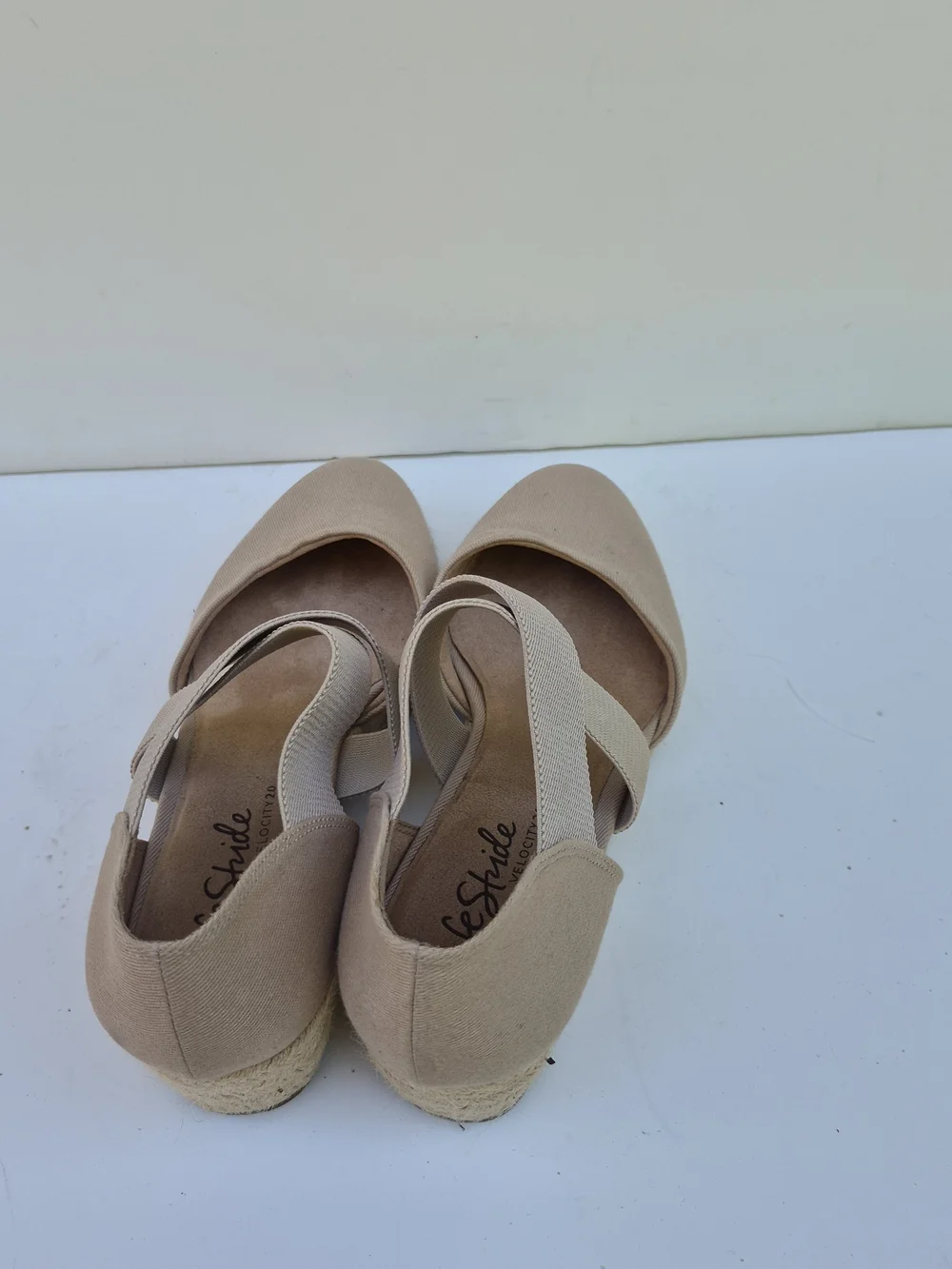 Life Stride Beige Cross-Band Espadrille Wedges 10W